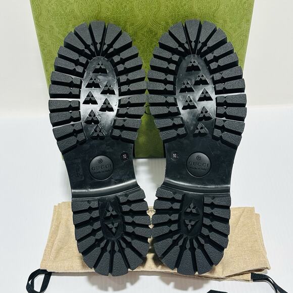 Gucci Interlocking G Chain 10/ US 10.5 Loafers Black Leather Lug Sole Shoes NIB - Picture 13 of 16